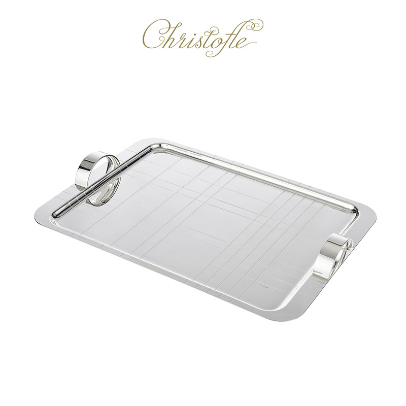 CHRISTOFLE昆庭Graphik几何线镀银托盘带把手家用大尺寸果盘送礼,淘宝优惠券,粉丝福利购,淘宝优惠卷