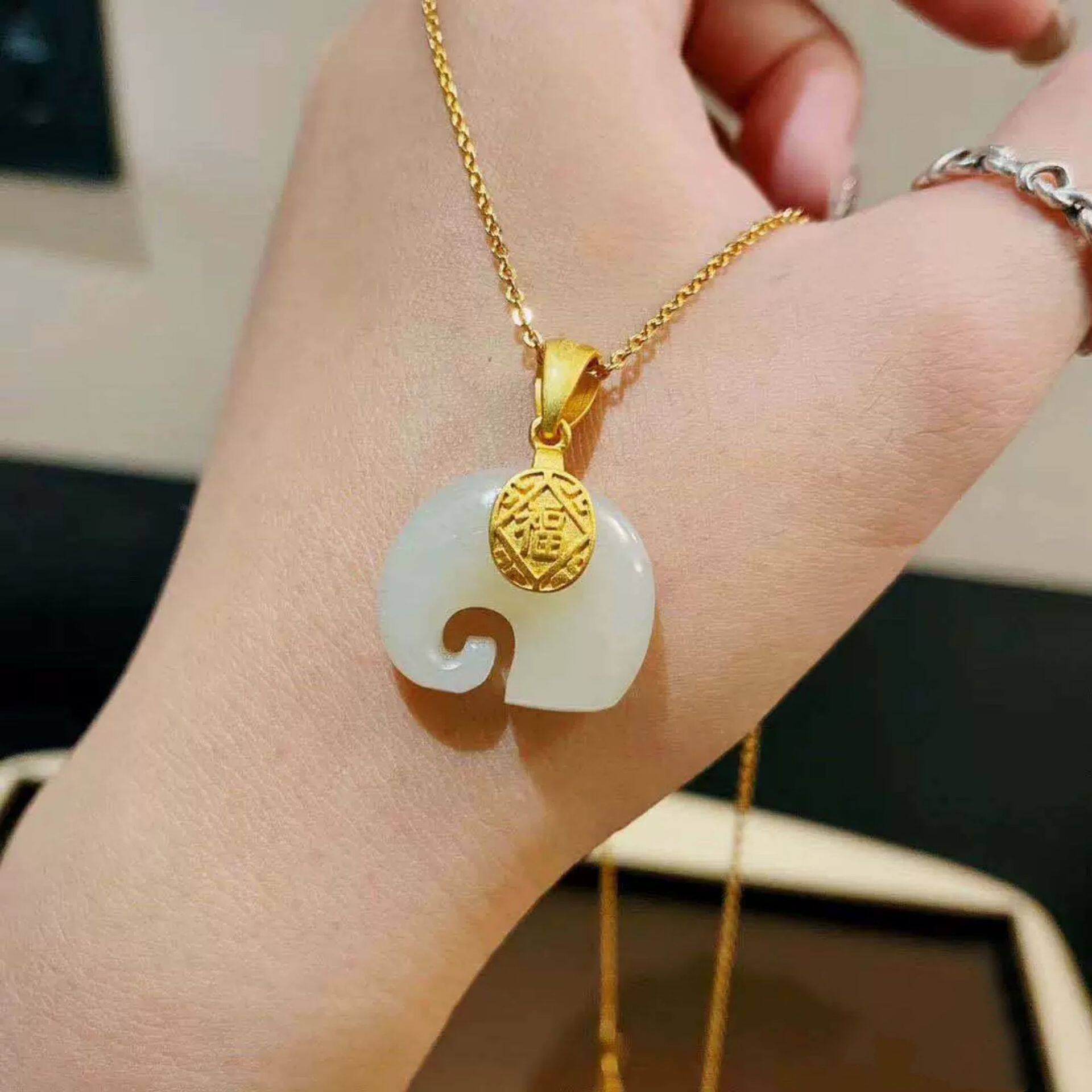 925银镶福字小象吊坠镶嵌和田玉 督臣项坠/吊坠