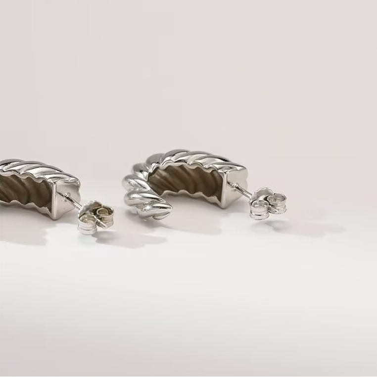 s925纯银牛角包耳钉麻花C型耳环女时尚潮流时尚气质耳饰,淘宝优惠券,粉丝福利购,淘宝优惠卷