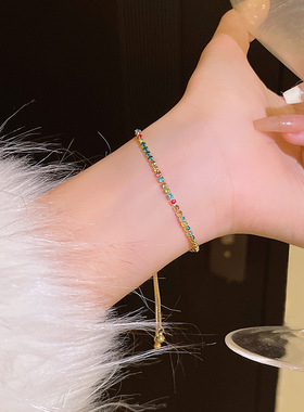 多巴胺彩色锆石手链女款高级感夏天极细手饰2026新款轻奢小众手链
