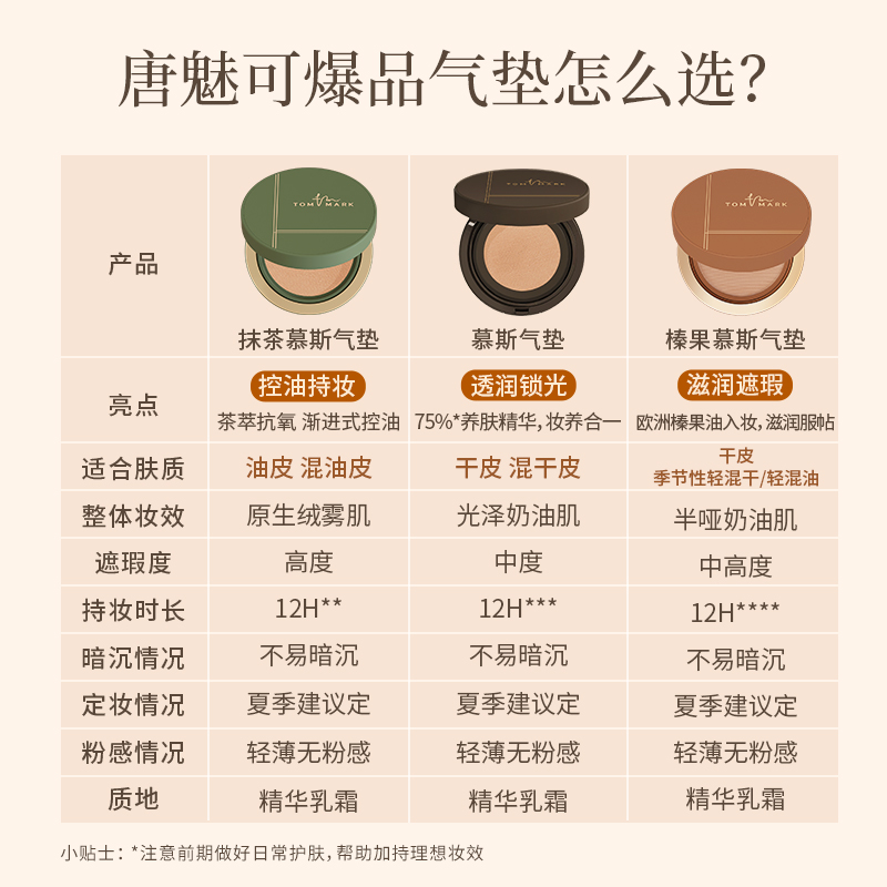 tommark唐魅可抹茶慕斯气垫官方正品BB霜粉底液油皮遮瑕持妆控油