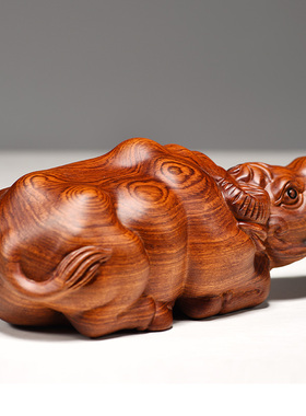 花梨木质牛摆件木雕水牛生肖牛木牛家居客厅办公室装饰送礼工艺品