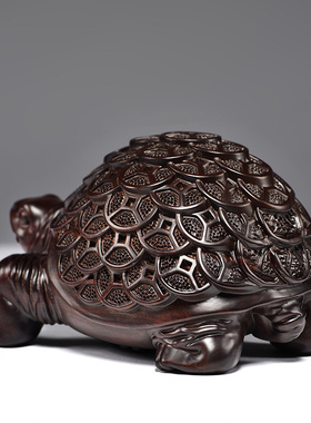 黑檀木雕金钱龟客厅玄关桌面摆件