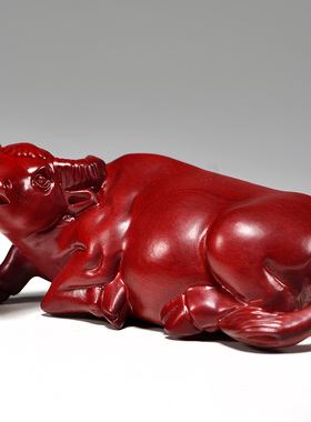 红色木质木雕水牛摆件雕刻十二生肖卧牛家居办公室摆设开业送礼品