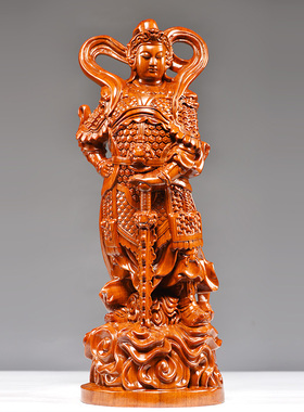 花梨木雕伽蓝韦陀佛像摆件韦驮关公伽蓝菩萨左右护法关公寺庙佛堂