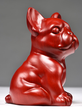 红色木质狗摆件生肖狗实木雕刻狗家居客厅办公装饰开业送礼工艺品