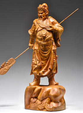 香樟木雕刻关公佛像摆件实木武财神雕刻家居客厅摆设办公工艺礼品