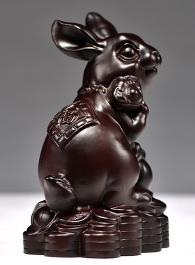 黑檀木雕可爱小兔子办公桌