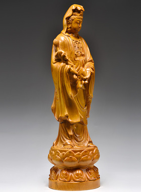 香樟实木雕观音佛像摆件