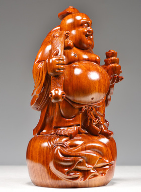 花梨实木雕刻大号布袋大肚弥勒笑佛像摆件家居客厅装饰送礼工艺品