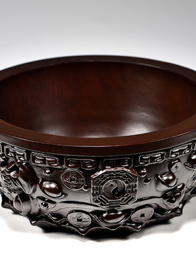 黑檀木雕刻聚宝盆摆件金元宝聚宝盆客厅办公店铺开业乔迁工艺礼品