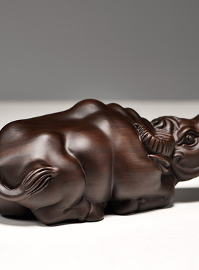 黑檀木质牛摆件木雕水牛生肖牛木牛家居客厅办公室装饰送礼工艺品