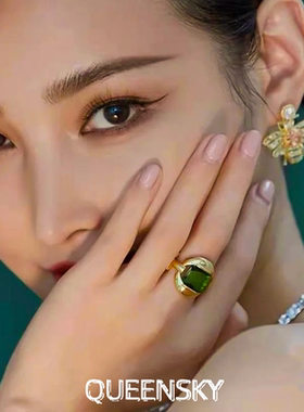 春夏爆款祖母绿宝石锁链设计戒指轻奢高级个性百搭复古设计感叠戴