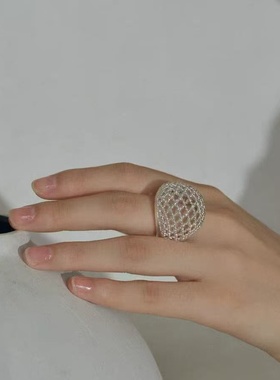 轻奢编织网格戒指女开口可调节