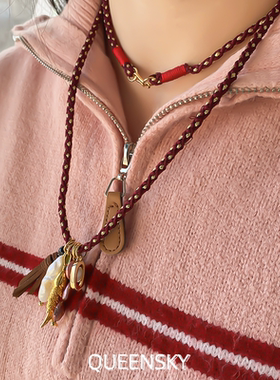 新年好运连绵长款编绳大鱼绿松石项链女双层高级气质手工毛衣链