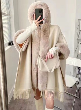 加厚针织女秋款外穿大毛领披风披肩斗篷外套秋装新款洋气万圣节