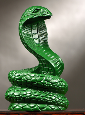 绿色实木雕刻蛇摆件新中式眼镜蛇