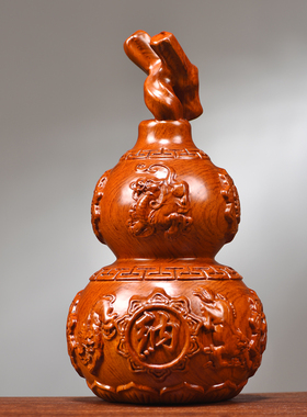 实木雕刻葫芦摆件新中式装饰礼品