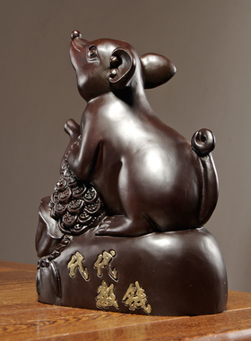 实木雕刻动物家居客厅老鼠摆件