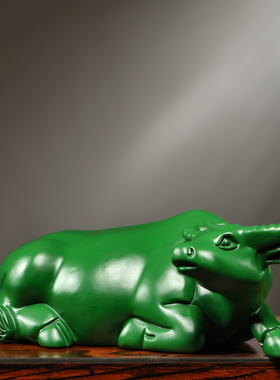 绿色木雕水牛摆件实木生肖卧牛