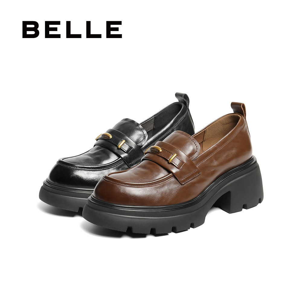 Belle gilt Lok Fu retro thick-soled jk shoes women's 25 new black small leather shoes deep mouth single shoes E1Y1D