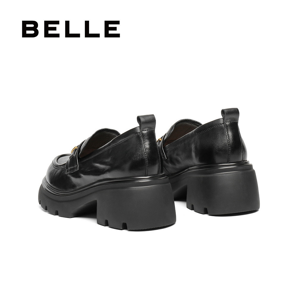 Belle gilt Lok Fu retro thick-soled jk shoes women's 25 new black small leather shoes deep mouth single shoes E1Y1D