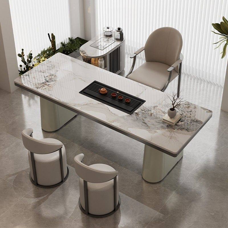 木指孔轻奢简约家用岩板茶桌椅组合新款茶台办公室碳素钢脚茶桌,淘宝优惠券,粉丝福利购,淘宝优惠卷