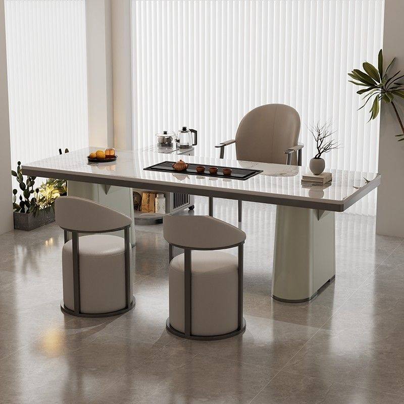 木指孔轻奢简约家用岩板茶桌椅组合新款茶台办公室碳素钢脚茶桌,淘宝优惠券,粉丝福利购,淘宝优惠卷