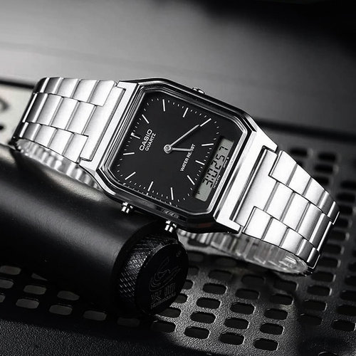 casio卡西欧小方块手表男官方正品防水学生石英电子表AQ-230A-1D - 图0