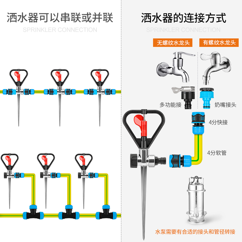 草坪地插式洒水器自动喷水器旋转喷头360度绿化喷灌园林浇水灌溉-图3