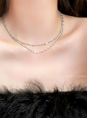 双层叠戴素链锁骨链女