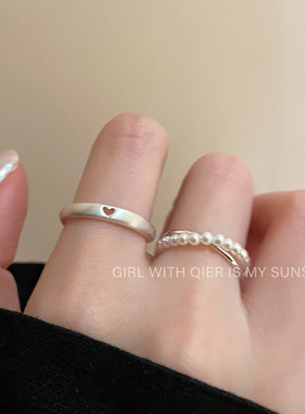 银色拉丝珍珠叠戴戒指