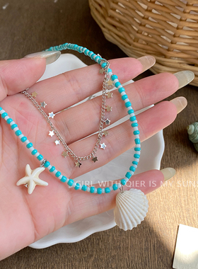 海边氛围感贝壳串珠项链女夏