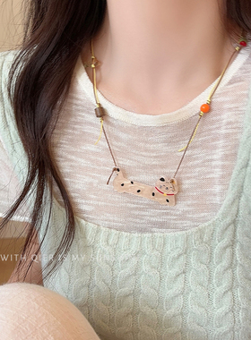 彩色波点小猫腊肠狗毛衣链女