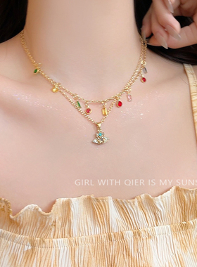 西太后彩色星球锆石锁骨链女