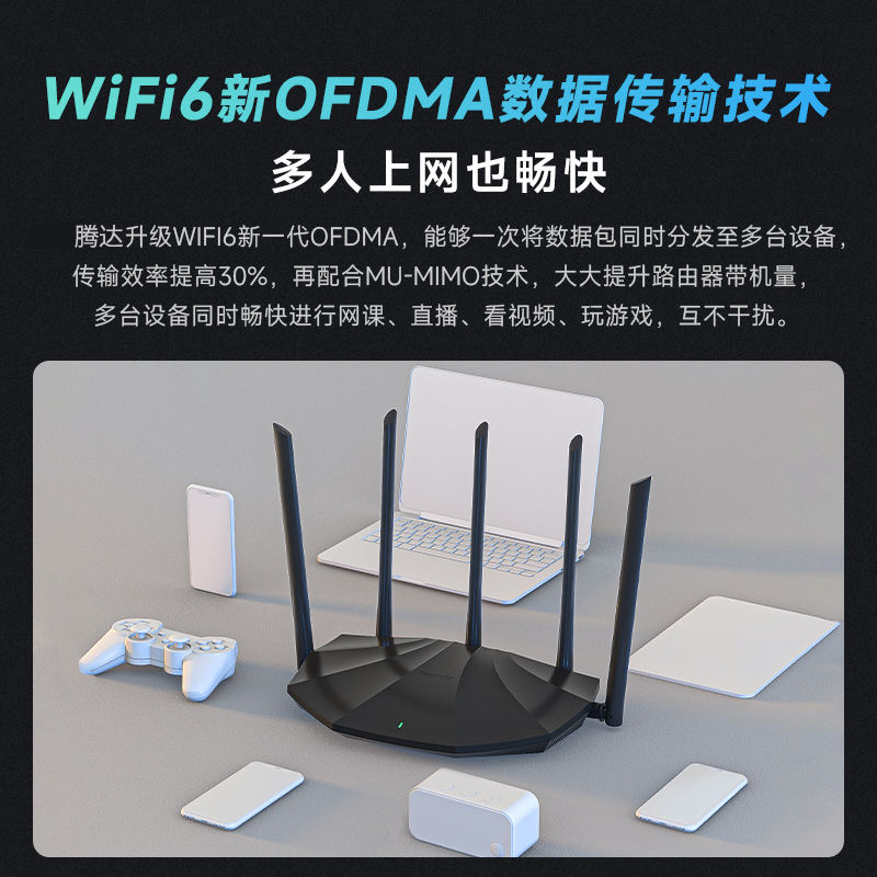 腾达AX1500M全千兆端口WIFI6路由器高速家用5G双频无线大坪数穿墙王游戏电竞光纤漏油器移动电信联通全网通用-图3