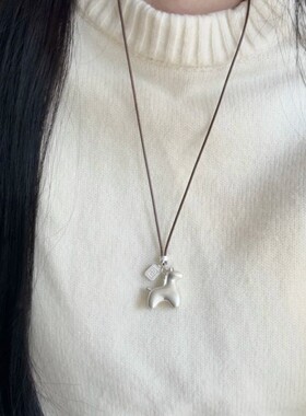 发财小马【马上發】满钻發字牌毛衣链长款小马项链女吊坠配饰饰品