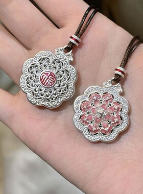 花团锦簇描金牡丹花新中式国风珐琅长款项链女吊坠配饰毛衣链女士