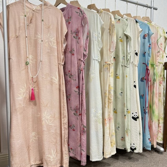 Factory straight-haired cotton and linen skirt improved cheongsam