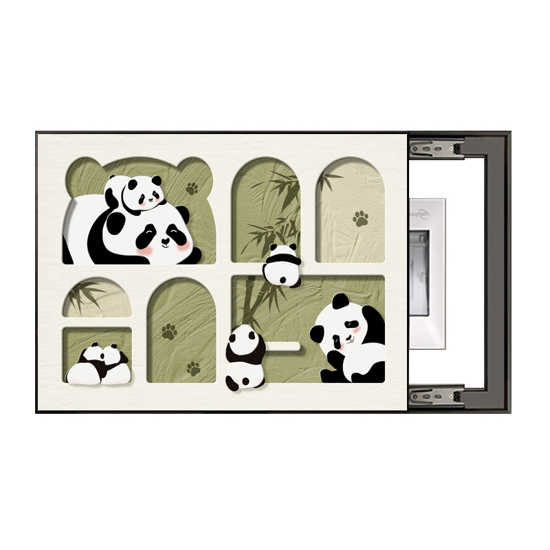 熊猫电表箱装饰画奶油风餐厅遮挡壁画开关盒多媒体盒弱配电箱挂画-图0