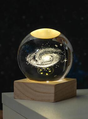 装饰品小夜灯房间生日礼物办公室水晶球卧室女生发光桌面星空摆件