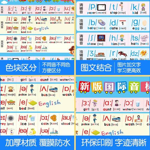 新版英语国际音标挂图表小学48个音标发音墙贴入门教材墙贴 - 图2