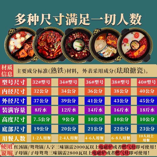 火锅锅商用重庆搪瓷锅九宫格串串户外电磁炉专用双耳鸳鸯火锅盆具 - 图0