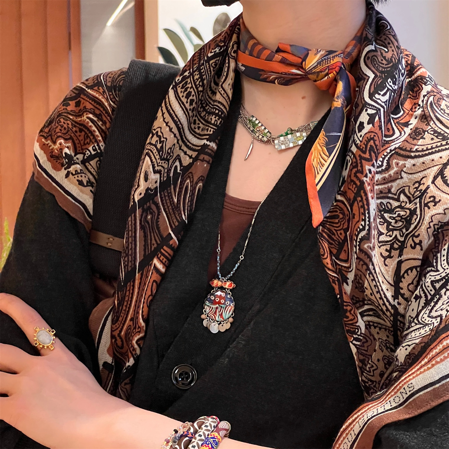 INOUI EDITIONS 5*67twilly丝巾 真丝双面印花长条系脖绑包飘带 - 图2