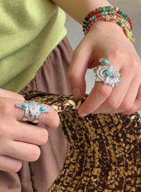 特价HIPANEMA 法国波西米亚风彩色复古戒指小众设计时尚个性指环