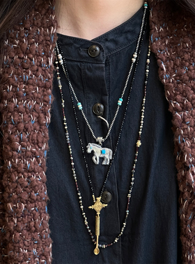 ENSAGE/APT702 灵驹逐风马吊坠项链 做旧925银镶嵌绿松石毛衣链