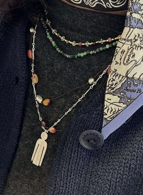 白百何同款 SALE E PEPE胡椒盐 925纯银吊坠蛋黄石串珠编织项链