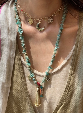 特价HIPANEMA 新款春夏色彩多元素吊坠串珠长款项链个性锁骨链