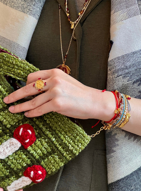 MONSECRET 翻转古币戒指红色宝石镶嵌复古轻奢日常可戴简约指环女