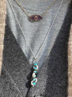 ENSAGE 纯银绿松石吊坠项链简约复古锁骨链原创小众设计师叠戴